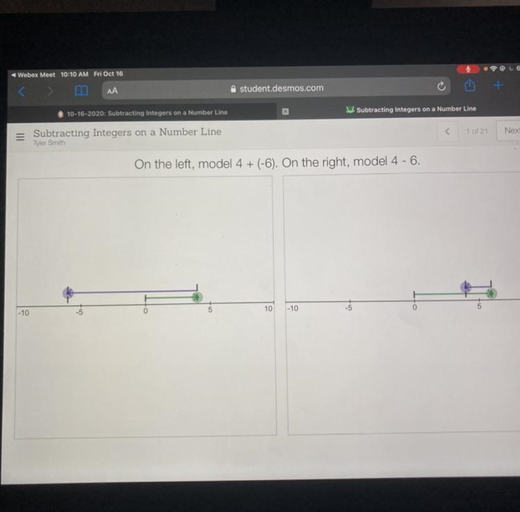 On the left, model 4 + (-6). On the right, model 4 - 6. I need to know where the dots-example-1