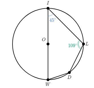 Quadrilateral points W,I,L,D is inscribed in circle O. WI is the diameter of O. what-example-1