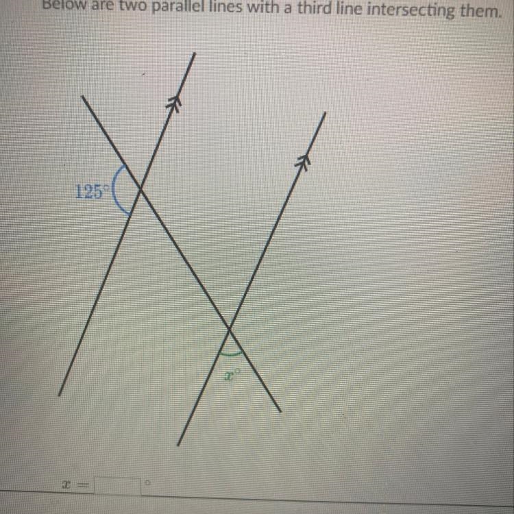 Below are two parallel lines with a third line intersecting them X = ?-example-1