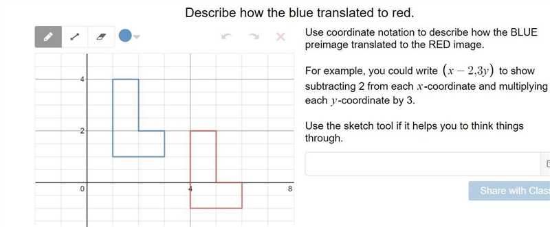 Describe how the blue translated to red. Use coordinate notation to describe how the-example-1