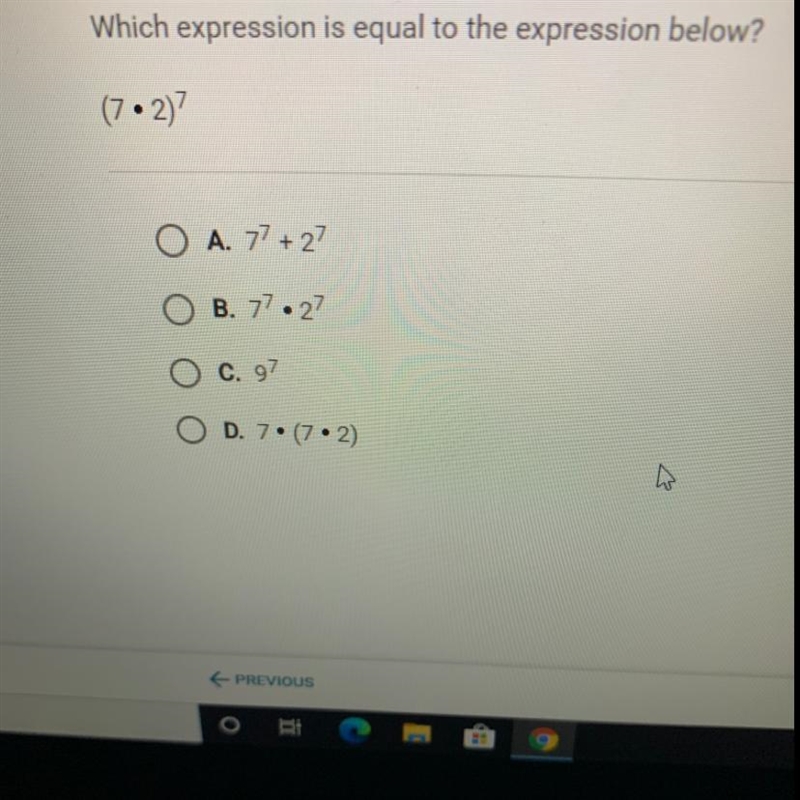 Which expression is equal to the expression below? (7•2)-example-1