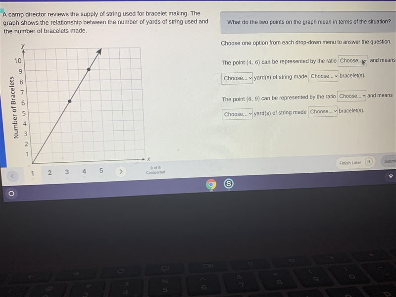 A camp director reviews the supply of string used for bracelet making. The graph shows-example-1