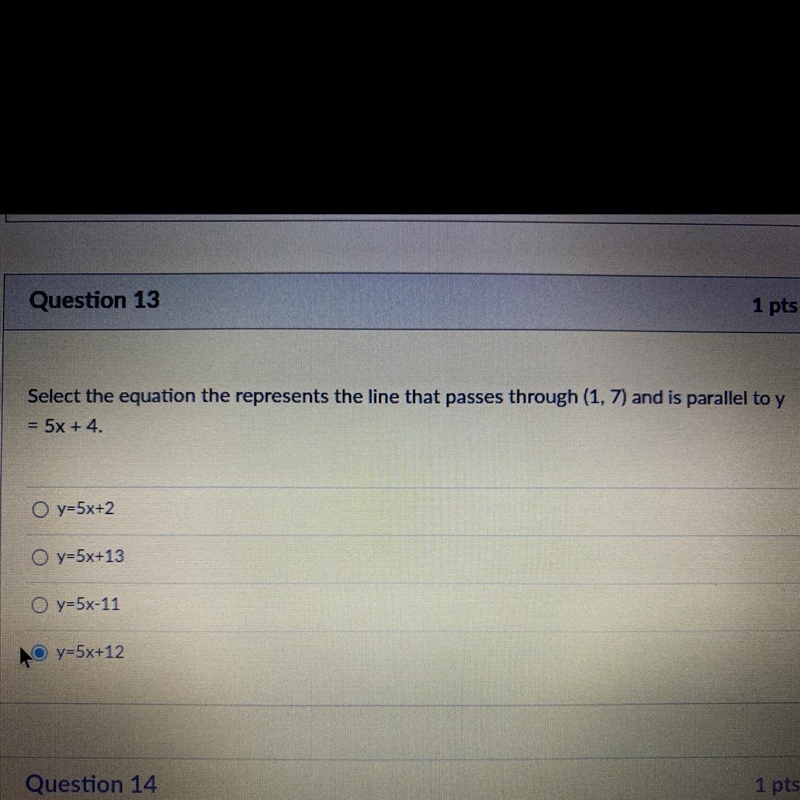 Select the equation that represents the line that passes through (1,7) and is parallel-example-1