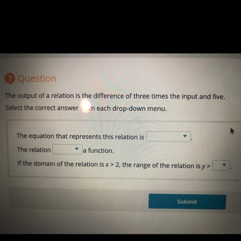 The output of a relation is the difference of three times the input and five?-example-1