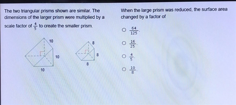 The two triangular prisms shown are similar. The dimensions of the larger prism were-example-1