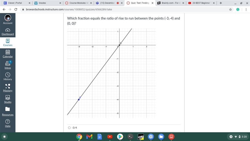 Which fraction equals the ratio of rise to run between the points (-3,-4) and (0, 0)?-example-1