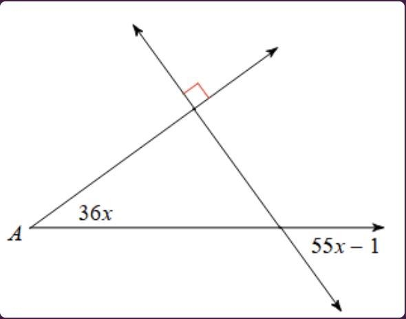 Determine the measure of angle A. PLEASE HELP PLEASE. a.54 DEGREES b.1 DEGREES c.36 DEGREES-example-1