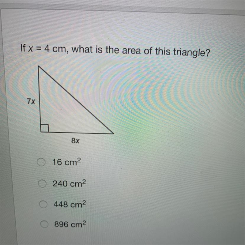 If x=4 can what is the area of this triangle HELP PLZ-example-1