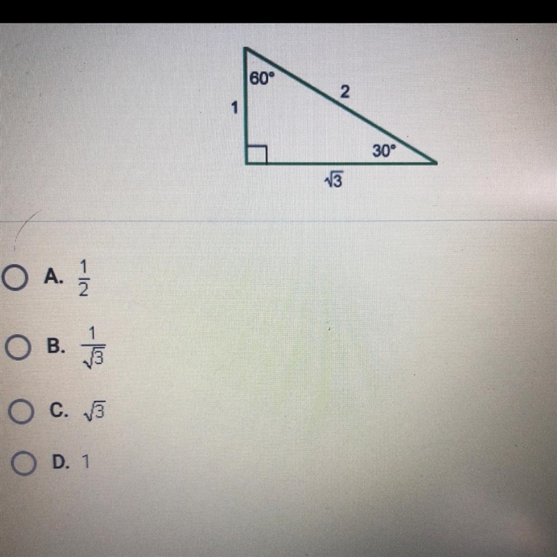 In the triangle below, what is the tangent of 60?-example-1