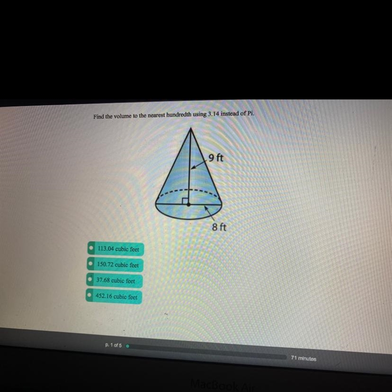 Find the volume to the nearest hundredth using 3.14 instead of pi.-example-1