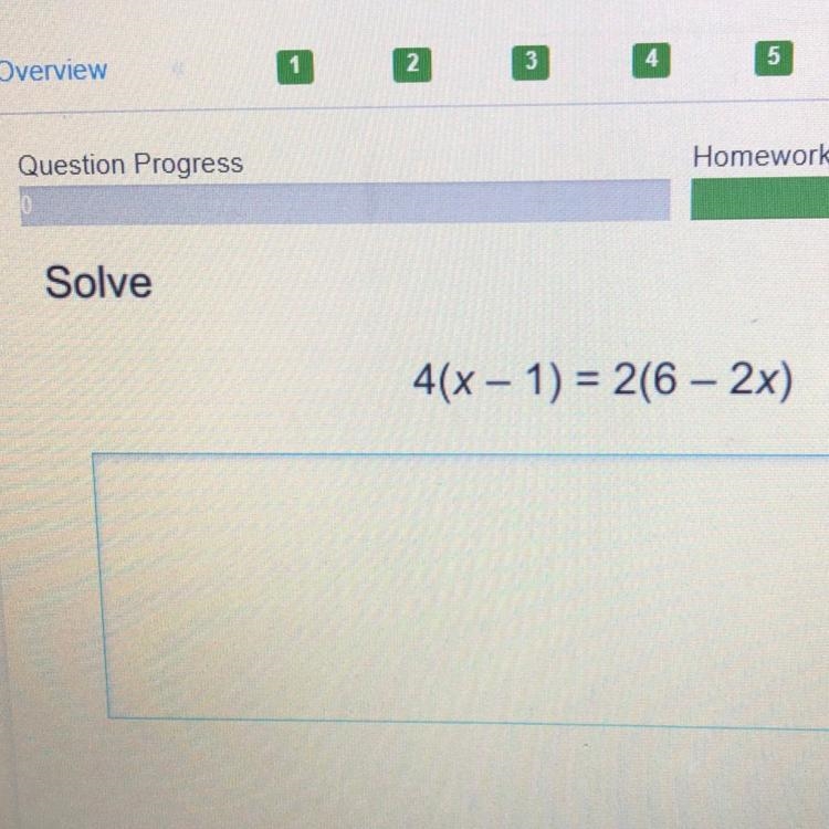 Solve 4(x-1) = 2(6-2x)-example-1