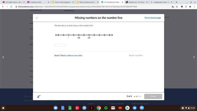 The blue dot is at what value on the number line?-example-1