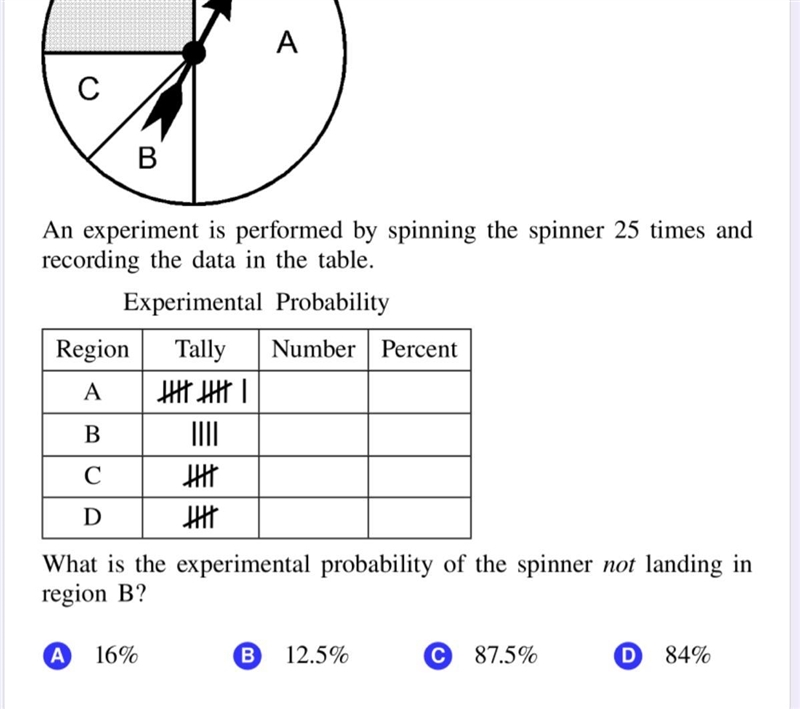 an experiment is performed by spinning the spinner 25 times and recording the data-example-1