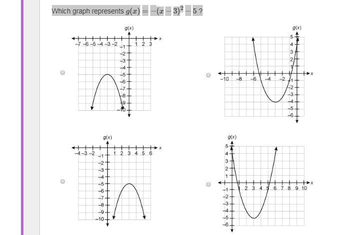 Which graph represents g(x)=−(x−3)2−5 ?-example-1