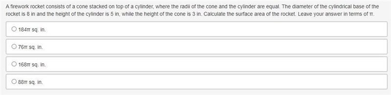 A firework rocket consists of a cone stacked on top of a cylinder, where the radii-example-1