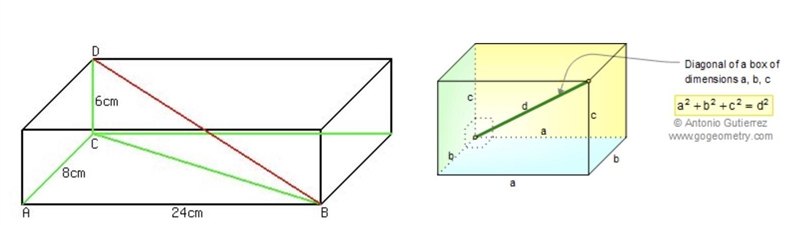 Find the diagonal of the box using the Pythagorean Theorem.-example-1