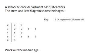 A school science department has 13 teachers. The stem-and-leaf diagram shows their-example-1