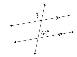 The measure of the angle with "?" is what? Options: 64 degrees 116 degrees-example-1