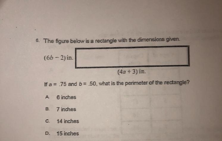 If a= .75 and b= .50, what is the perimeter of the rectangle?-example-1