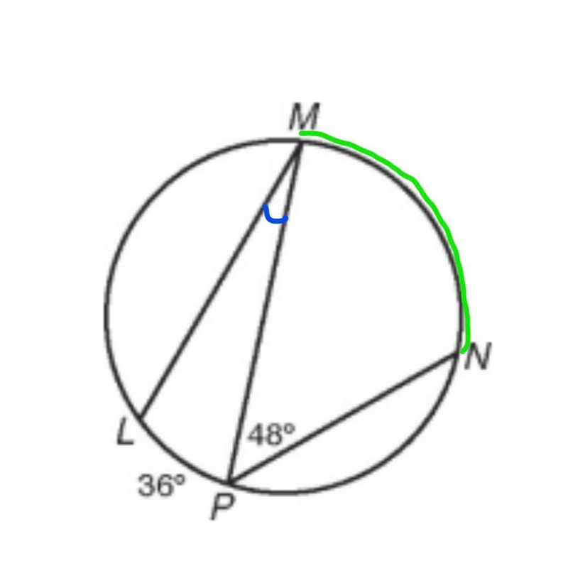 Can anybody find the measure of angle LMP as well as the measure of arc MN? Im lost-example-1