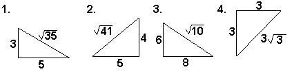 Which of the triangles are right triangles? a) 1 b) 2 c) 3 d) 4-example-1