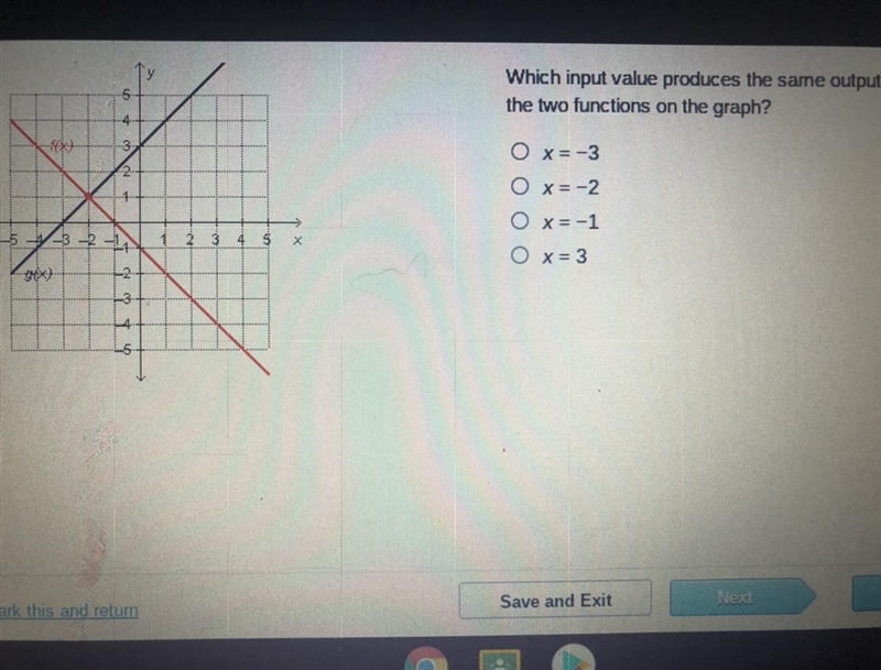 Which is the input value produces the same output value for the two functions on the-example-1