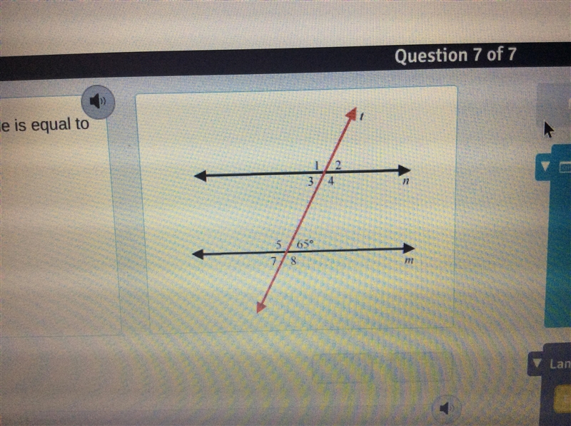 Lines m and lines n are parallel . They are cut by transversal t . What other angle-example-1