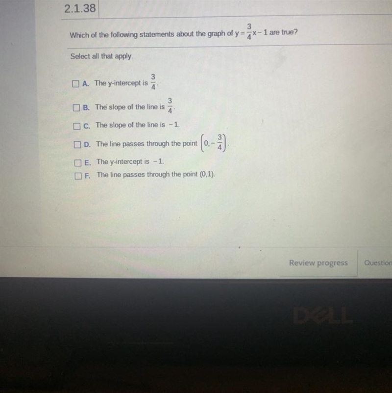 Which of the following statements about the graph of y=3/4x-1-example-1