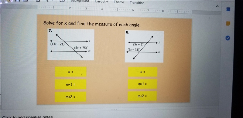 Solve for x and find the measure of each angle Need by fridayyyy night-example-1