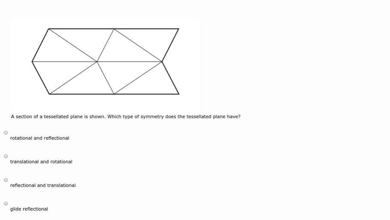 A section of a tessellated plane is shown. Which type of symmetry does the tessellated-example-1