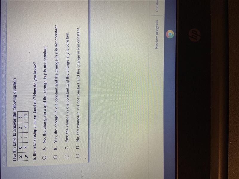 Use the table to answer the following question Is the relationship a linear function-example-1