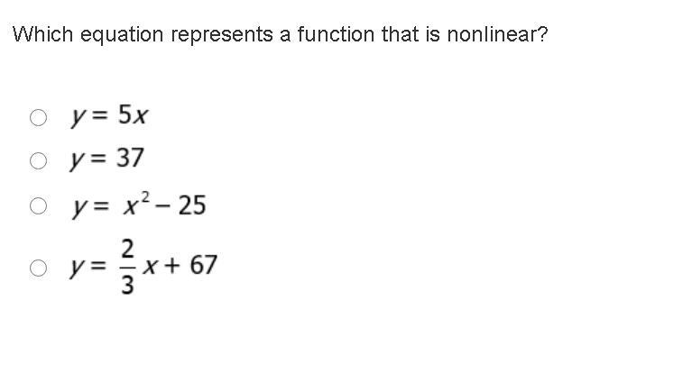 Which equation represents a function that is nonlinear?-example-1