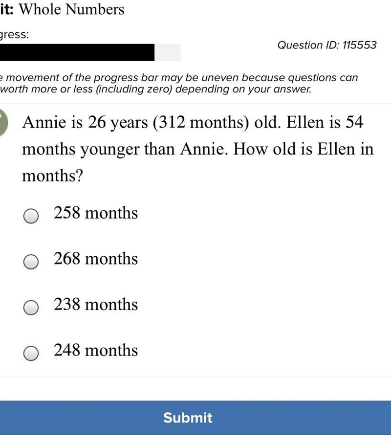 Annie is 26 years ( 312 months) old. Ellen is months younger than Annie. How old is-example-1