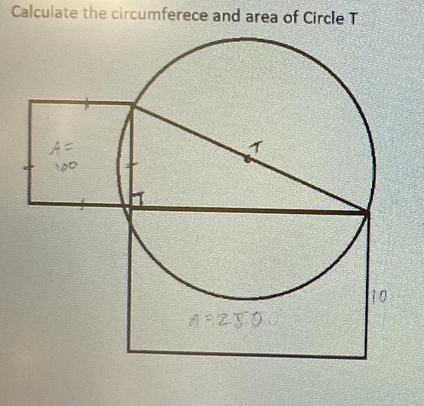 Calculate the circumference and area of circle T-example-1