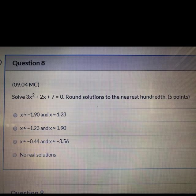 Solve 3x^2 + 2x + 7 = 0. Round soultions to nearest hundreth-example-1