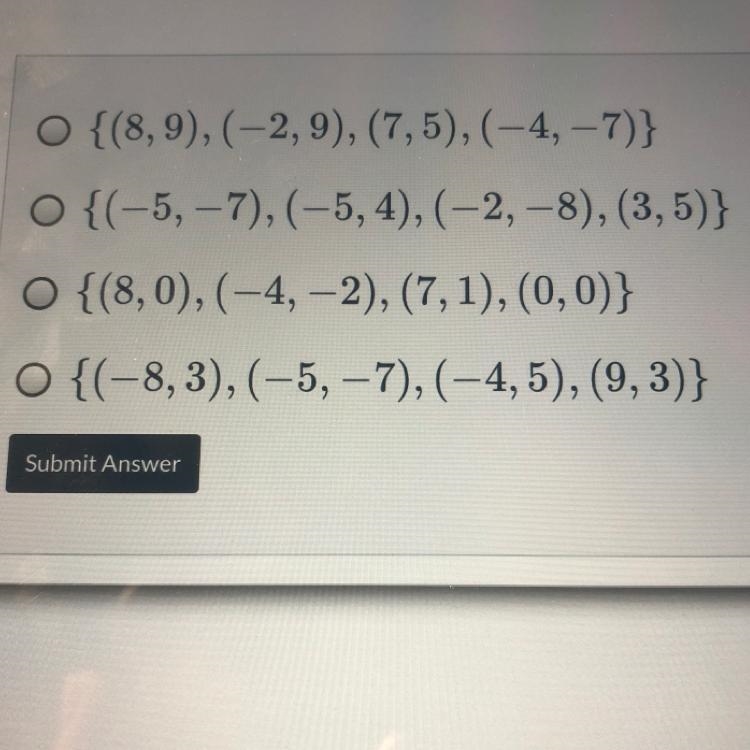 Which set of ordered pairs does not represent a function?-example-1