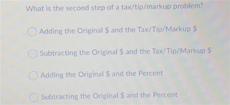 What is the second step of a tax/tip/markup problem-example-1