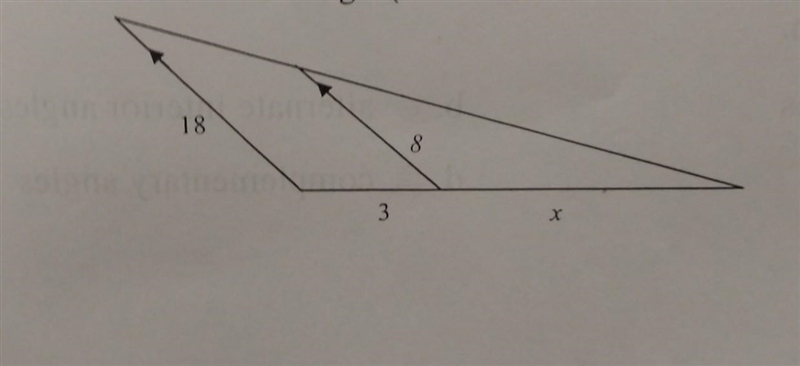 The two triangles are similar below. Find the value of x in the following: (NOT DRAWN-example-1