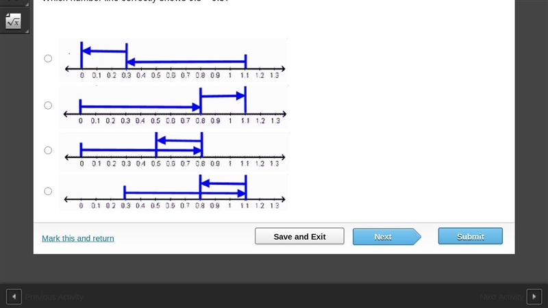 Which number line correctly shows 0.8 + 0.3?-example-1