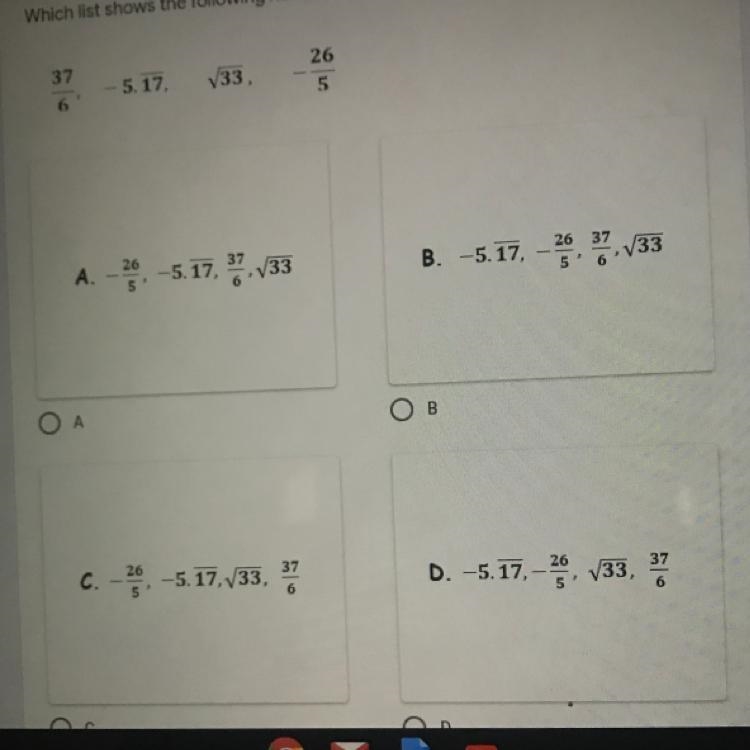 Which list shows the following numbers in order from least to greatest?-example-1