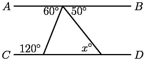 In the diagram, AB and CD are straight lines. What is the value of x?-example-1