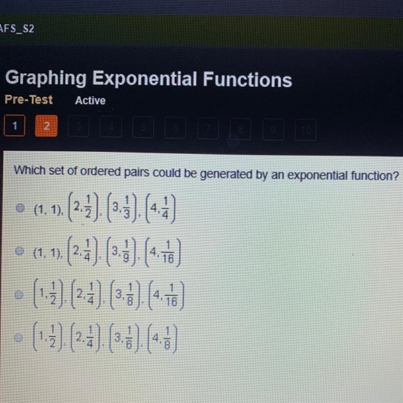 Which set of ordered pairs could be generated by an exponential function?-example-1