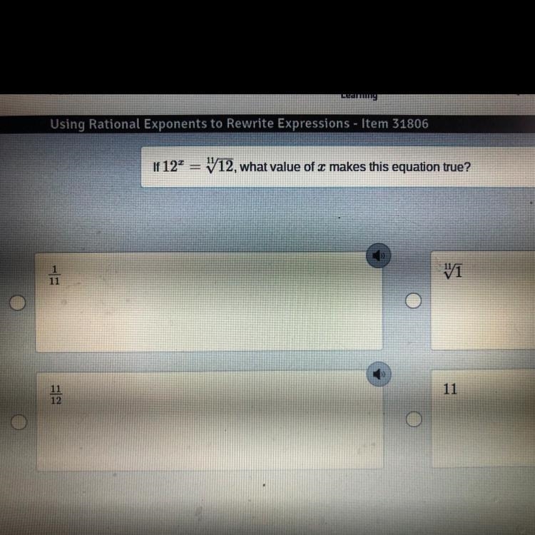 If 12x=¹¹√12, what value of x makes this equation true?-example-1