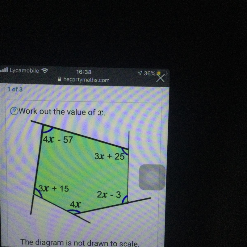 Work out the value of x. 4X - 57 3x + 25 3x + 15 2x - 3 4x The diagram is not drawn-example-1