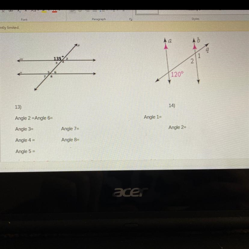 NEED ANSWERS ASAP!! Find the measures of the missing angles. Please find all of them-example-1