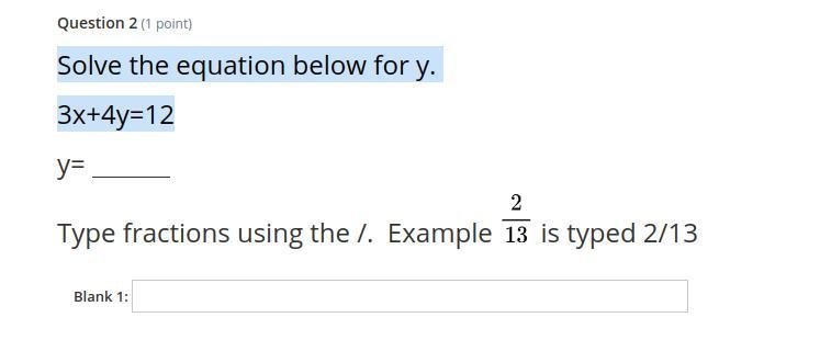 Solve the equation below for y. 3x+4y=12-example-1