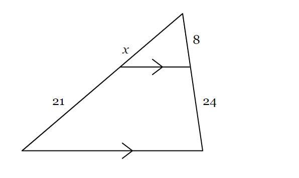 Use the side-splitter theorem to solve for x in the triangle below.-example-1