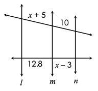 If l, m, and n are parallel, solve for x. Type in numerical values only, do not type-example-1