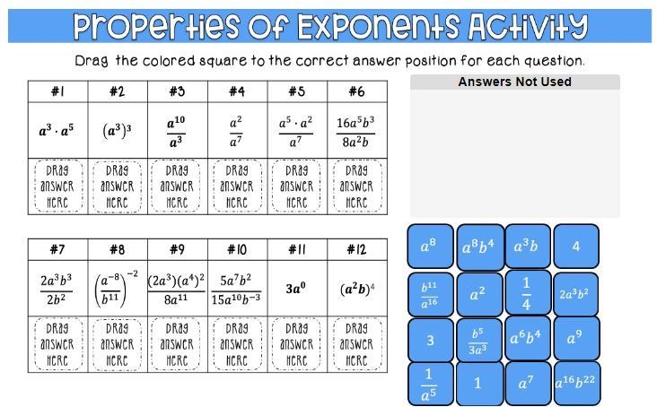 Properties of Exponents Drag and Drop-example-1