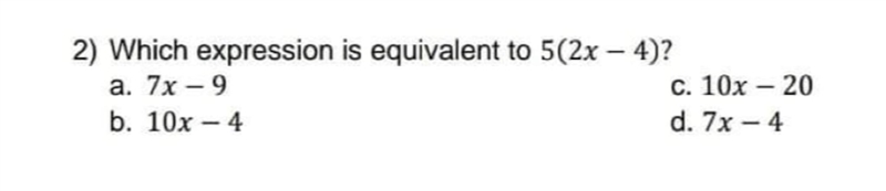 Which expression is equivalent to 5(2x-4)?-example-1